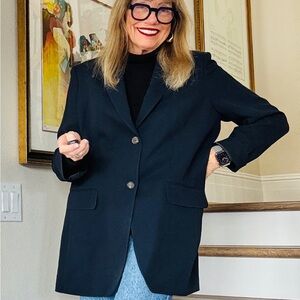 Classic navy blue Silke blazer from Lafayette, 148 New York